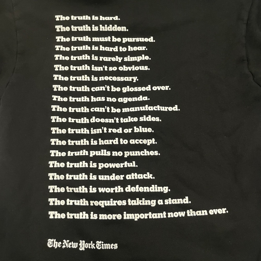 The New York Times The Truth Hoodie Black Pullover Sweatshirt Size XS - Picture 5 of 10
